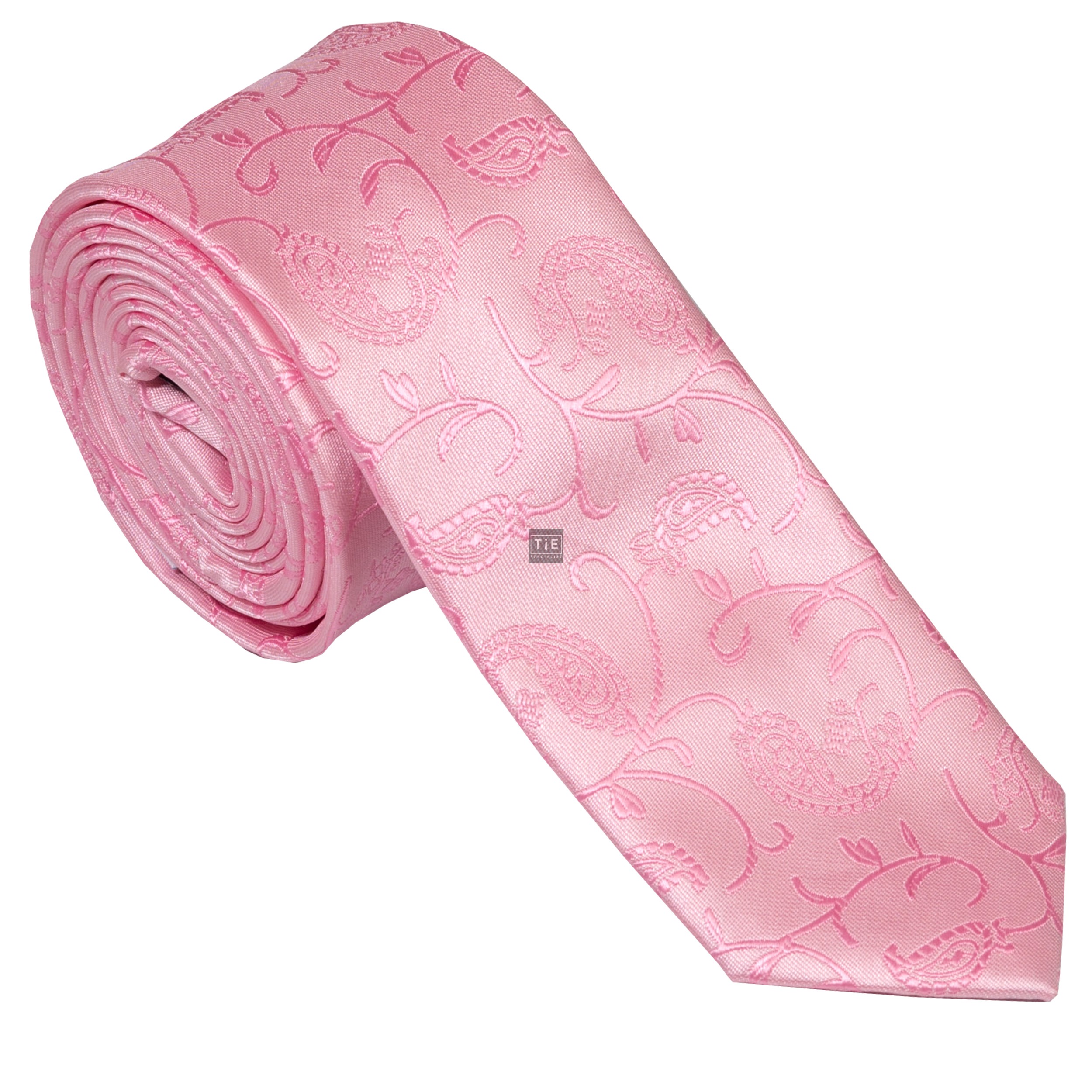 Pink Budding Paisley Slim Wedding Tie #AB-C1003/2