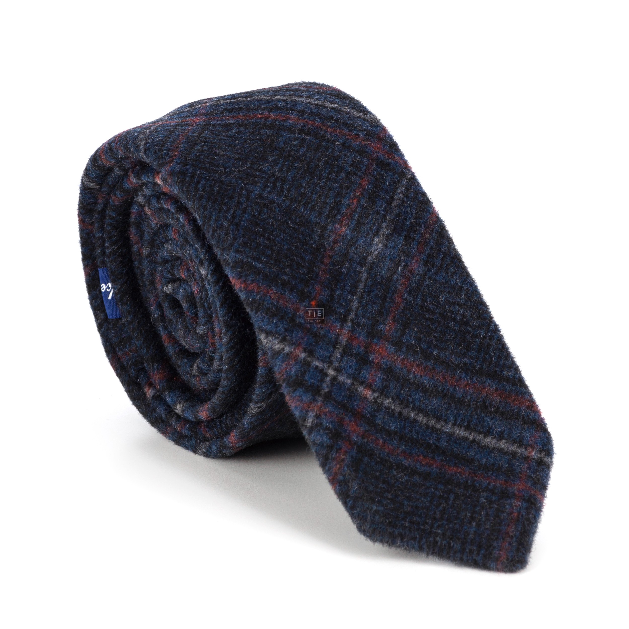 Navy Blue Overcheck Wool Slim Tie