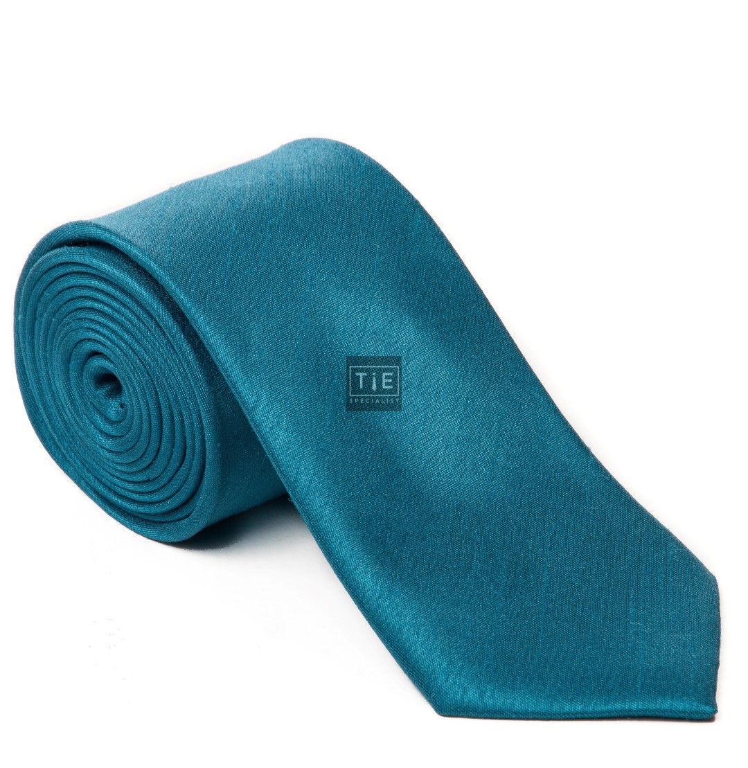 Teal Shantung Tie with Matching Pocket Hankie