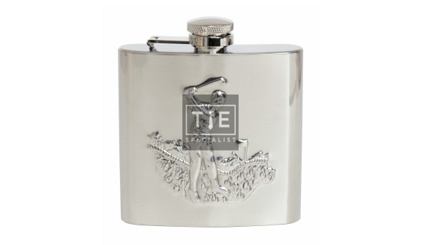 Silver Golfer Stainless Steel Hip Flask #HF-06