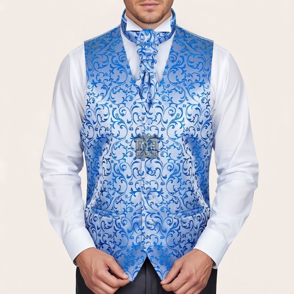 Blue Swirl Leaf Wedding Waistcoat Abel & Burke