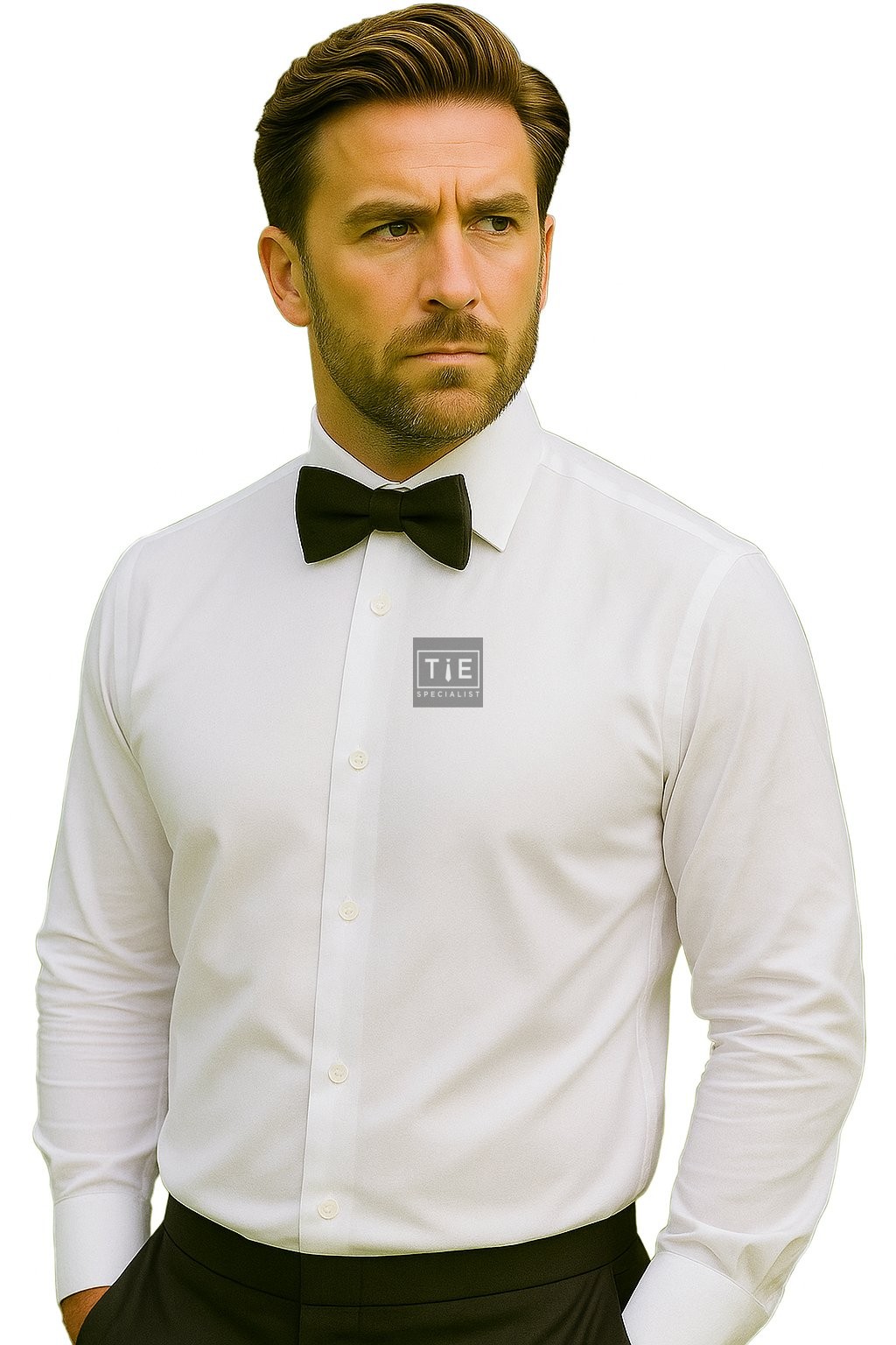 White Buttoned Men's Dress Shirt, Tailored Fit, Double Cuff 