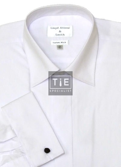 White Standard Collar Dress Shirt, Plain Front, Double Cuff #ROME1/1-20''