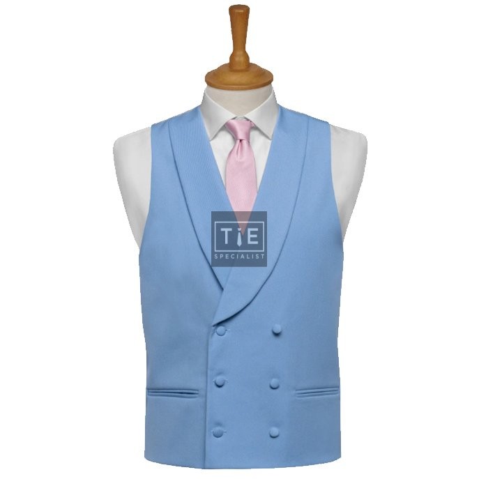 Sky Blue Double-Breasted Fine Wool Formal Waistcoat #WW802/1