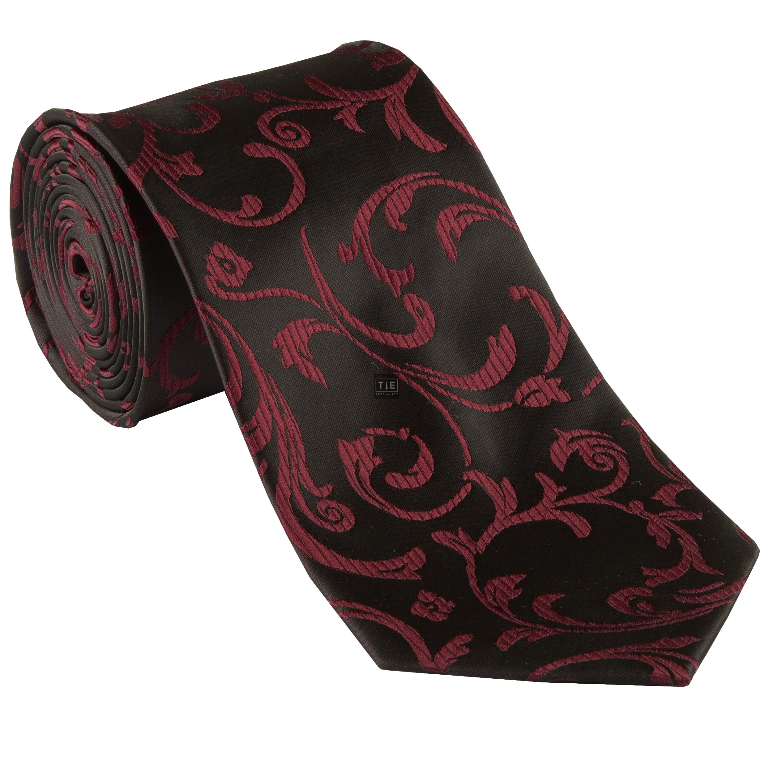 Burgundy on Black Swirl Leaf Wedding Tie #AB-T1000/1