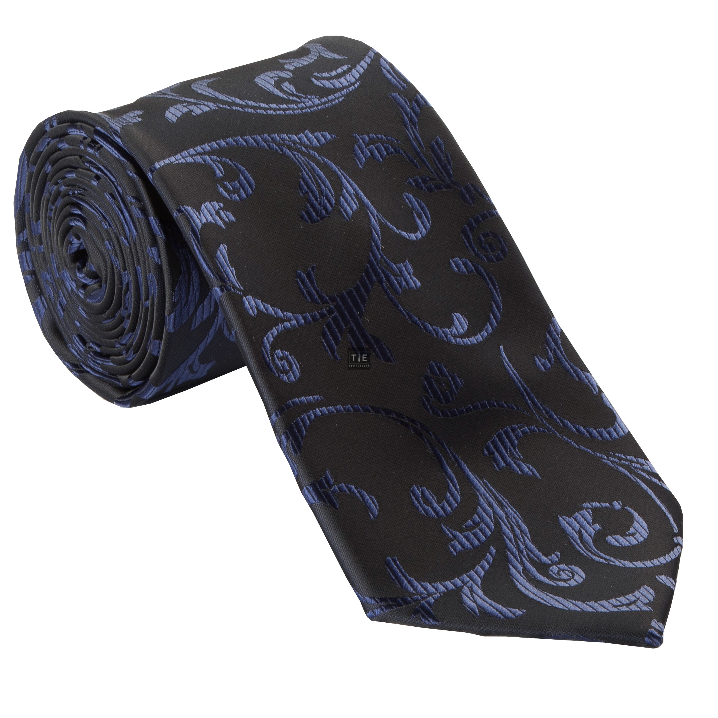 Navy on Black Swirl Leaf Wedding Tie #AB-T1000/4