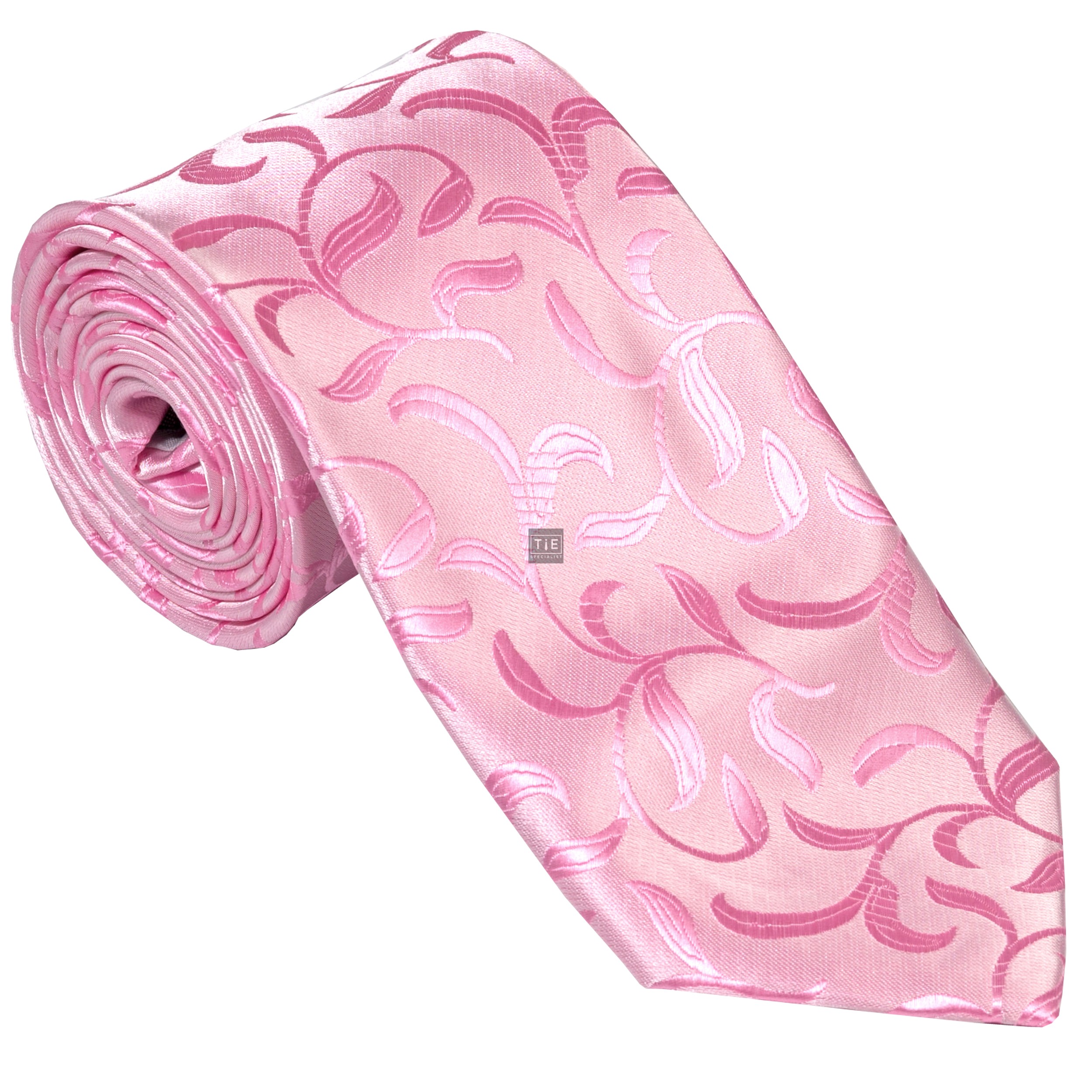 Pink Vintage Vine Wedding Tie - Patterned Pink Classic Width 8cm