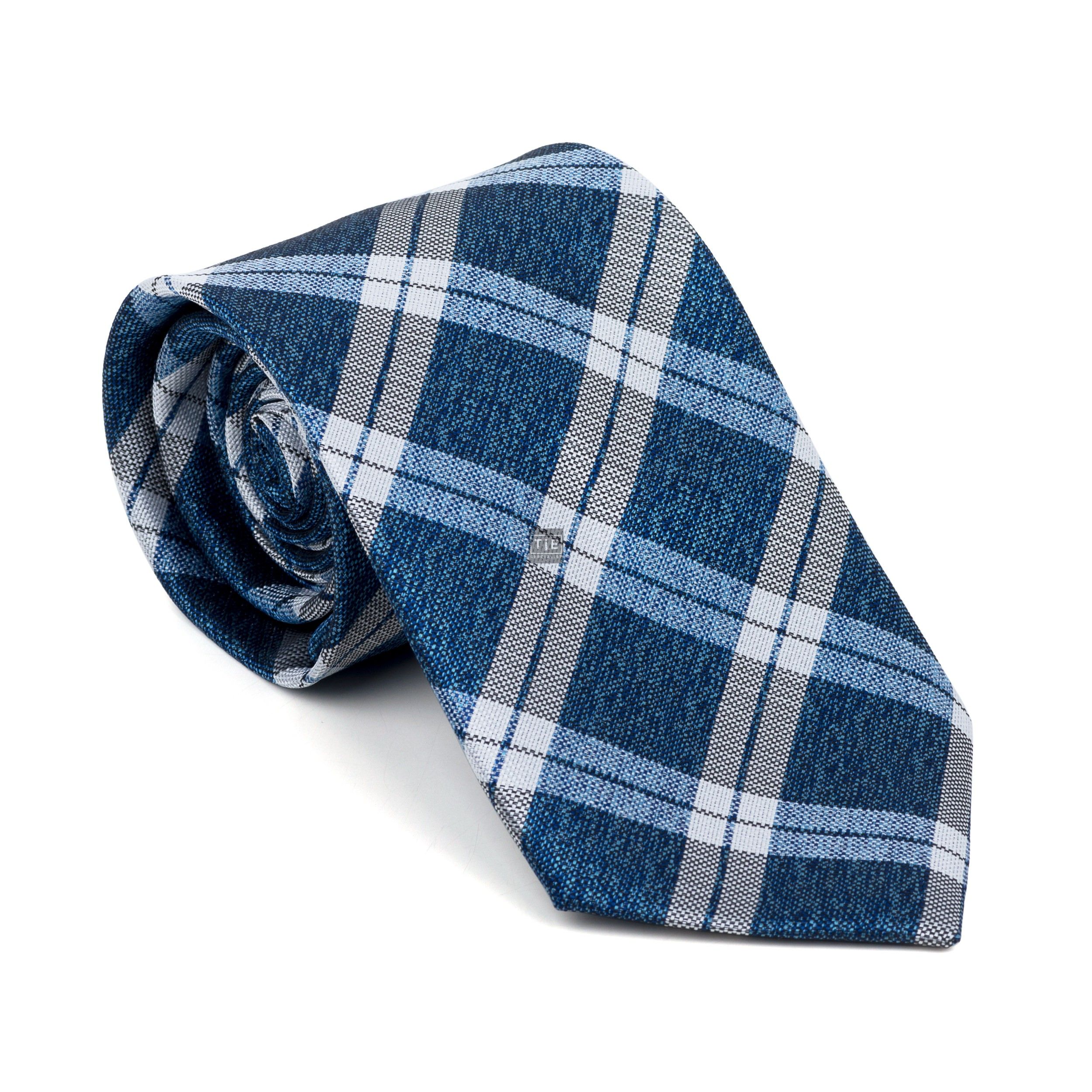 Wide Check Navy Tie