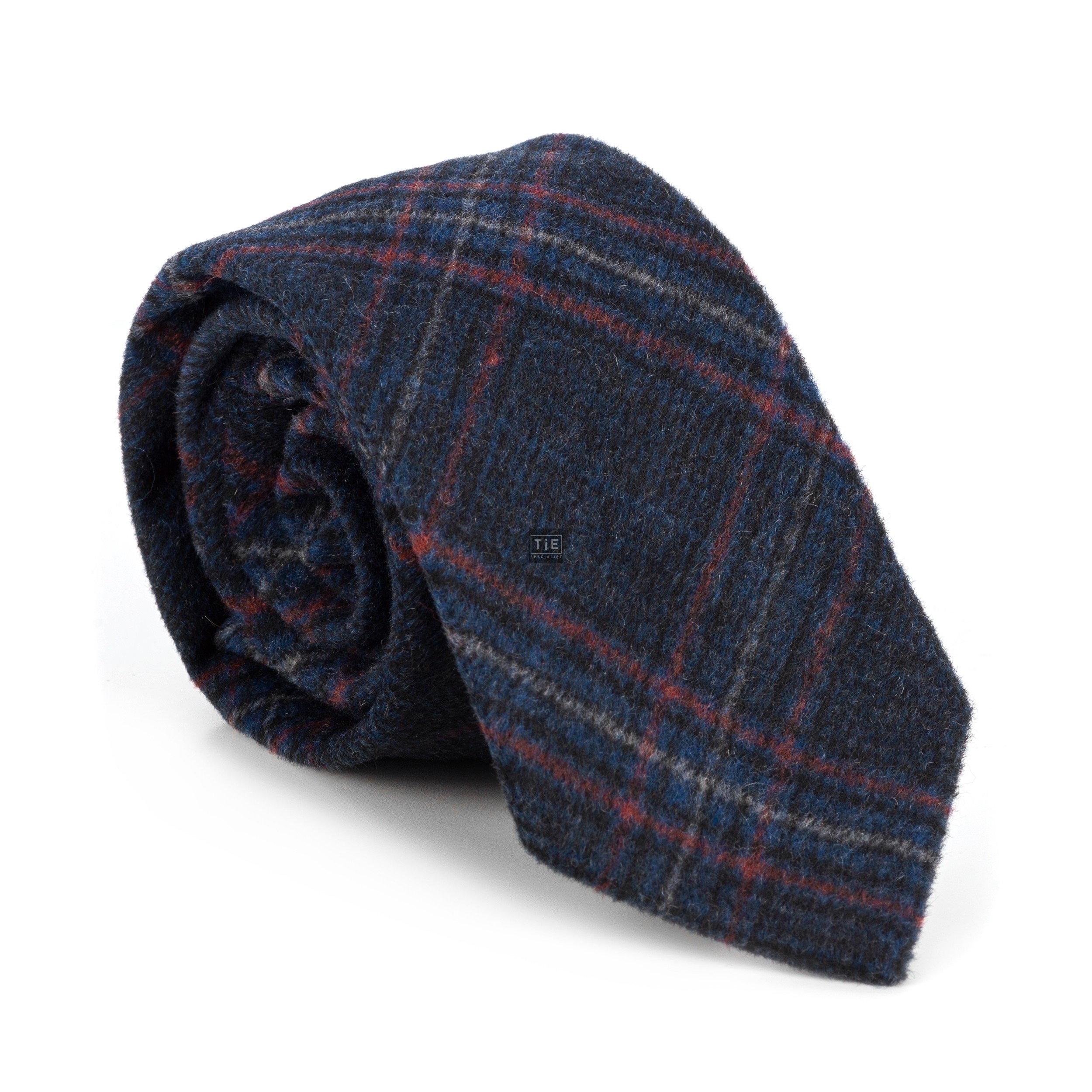 Navy Blue Overcheck Wool Tie
