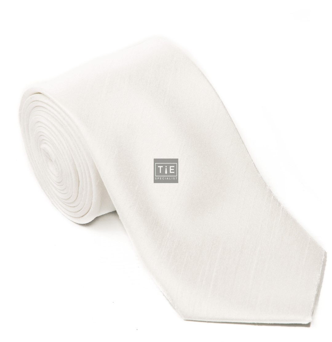 White Shantung Tie with Matching Pocket Hankie