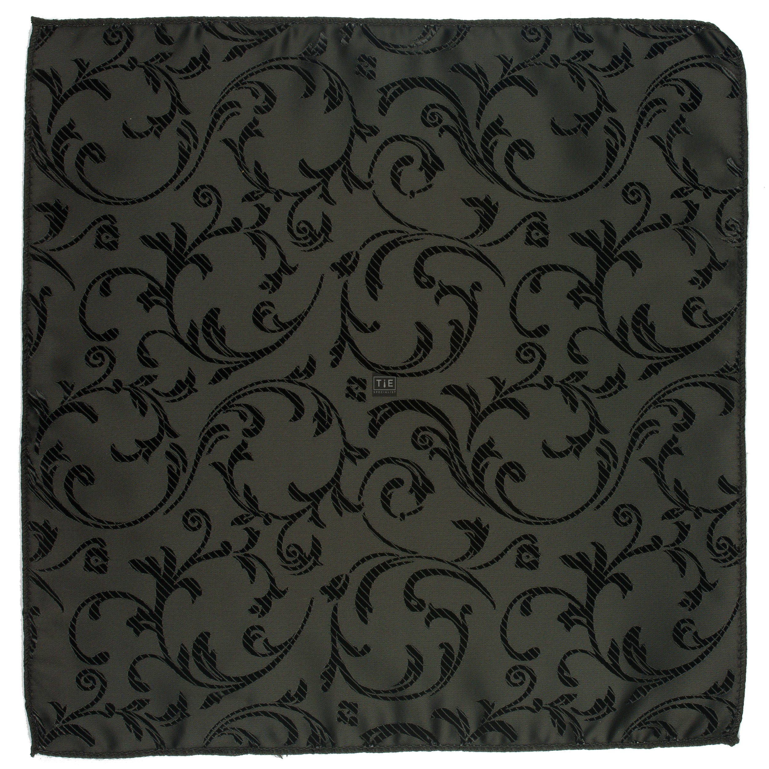 Black on Black Swirl Leaf Wedding Pocket Square #AB-TPH1000/3