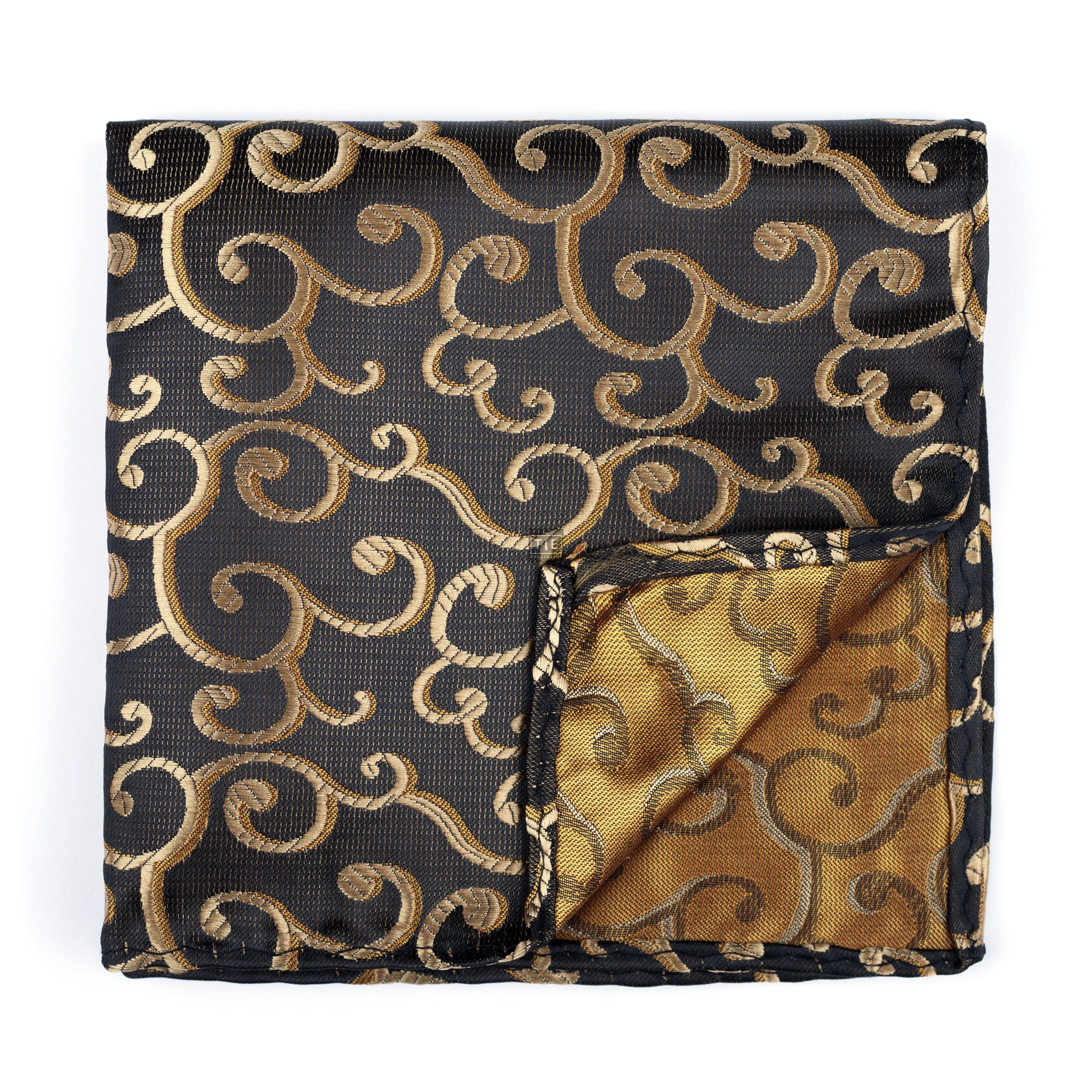 Gold on Black Royal Swirl Pocket Square #AB-TPH1001/11