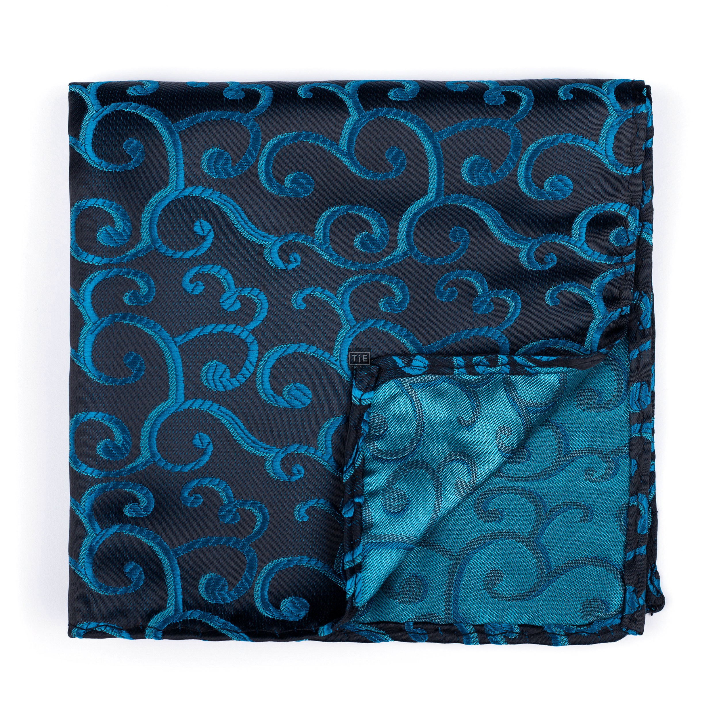 Teal on Black Royal Swirl Pocket Square #AB-TPH1001/12