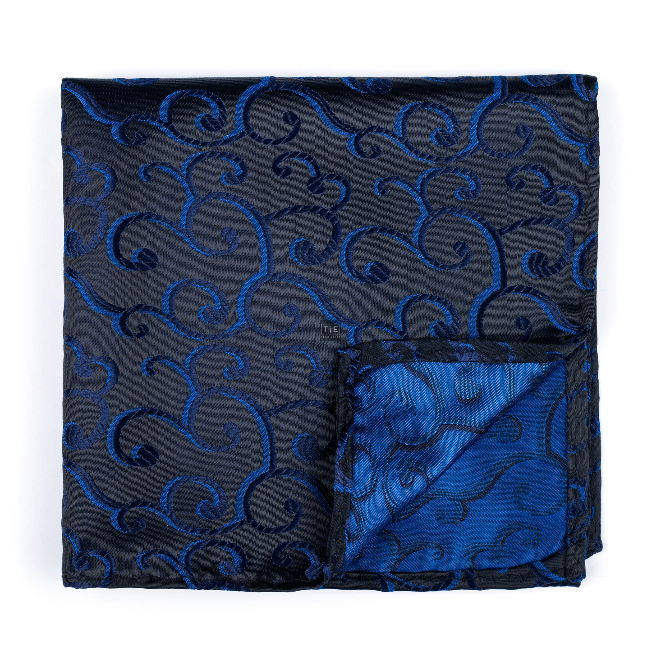 Navy on Black Royal Swirl Pocket Square #AB-TPH1001/9