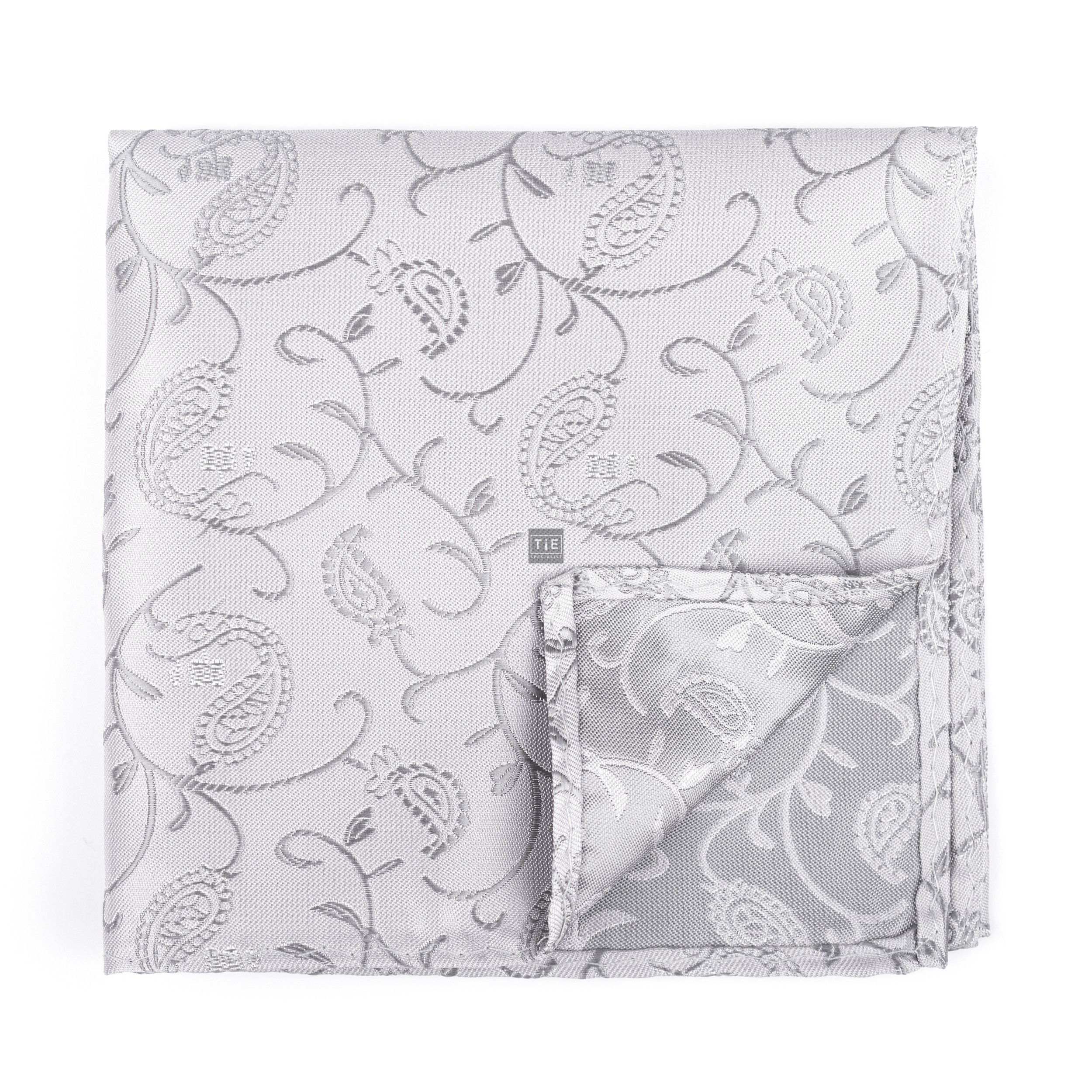 Silver Budding Paisley Pocket Square - Patterned Grey/Silver Hankie