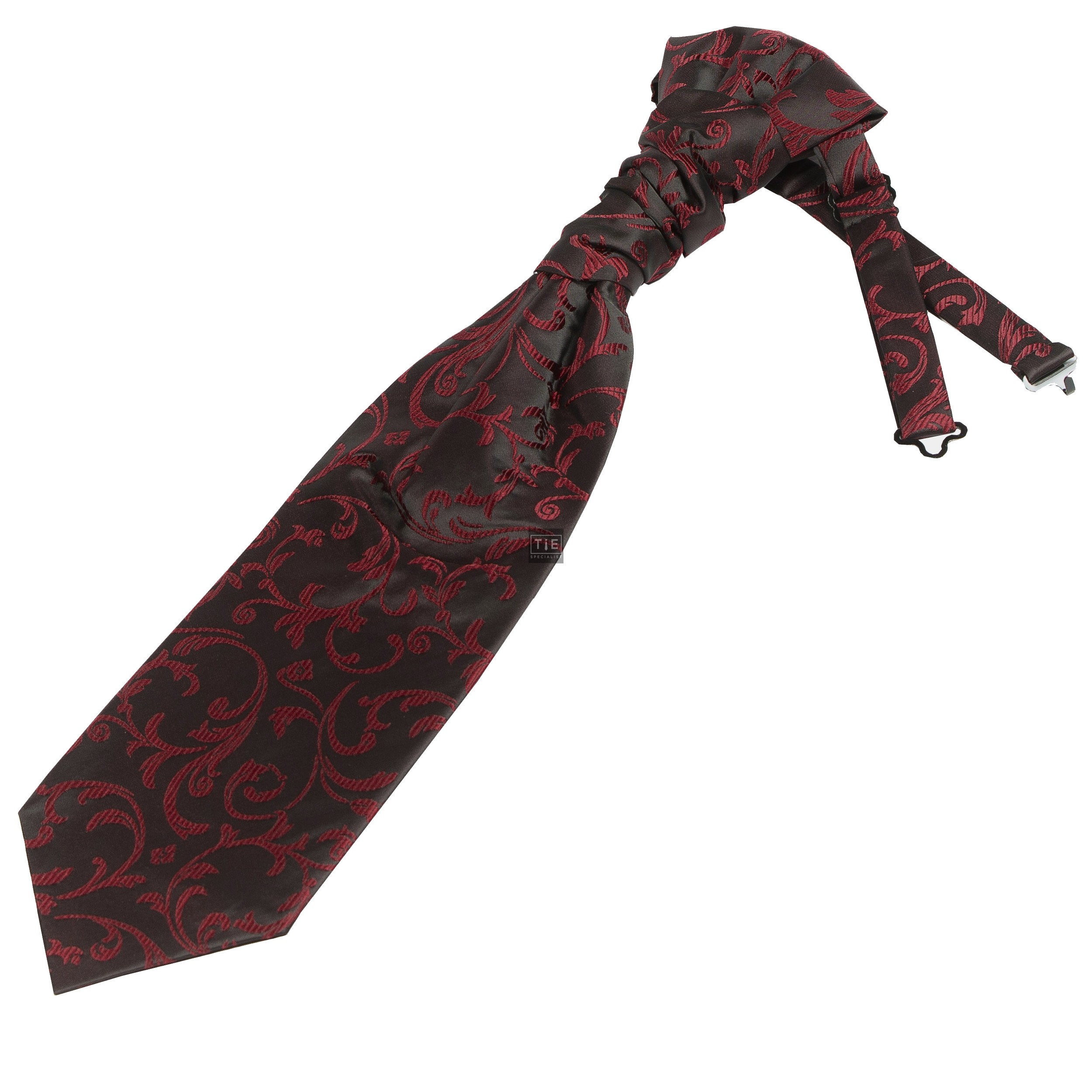 Burgundy on Black Swirl Leaf Wedding Cravat