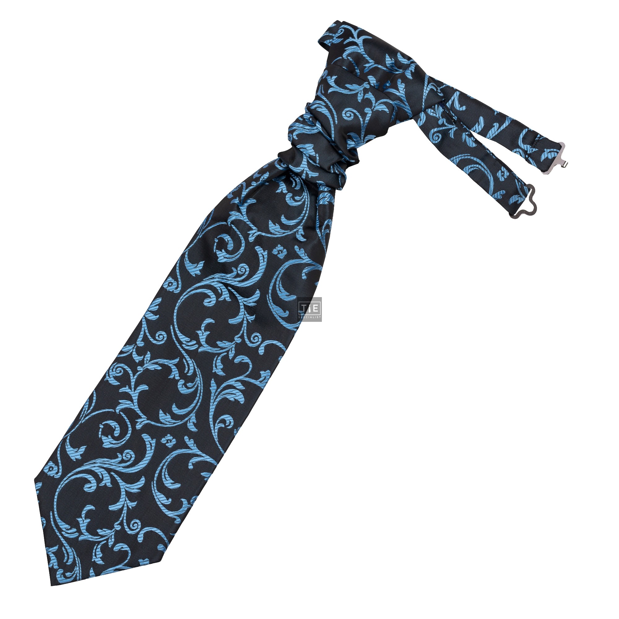 Morning Blue on Black Swirl Leaf Cravat