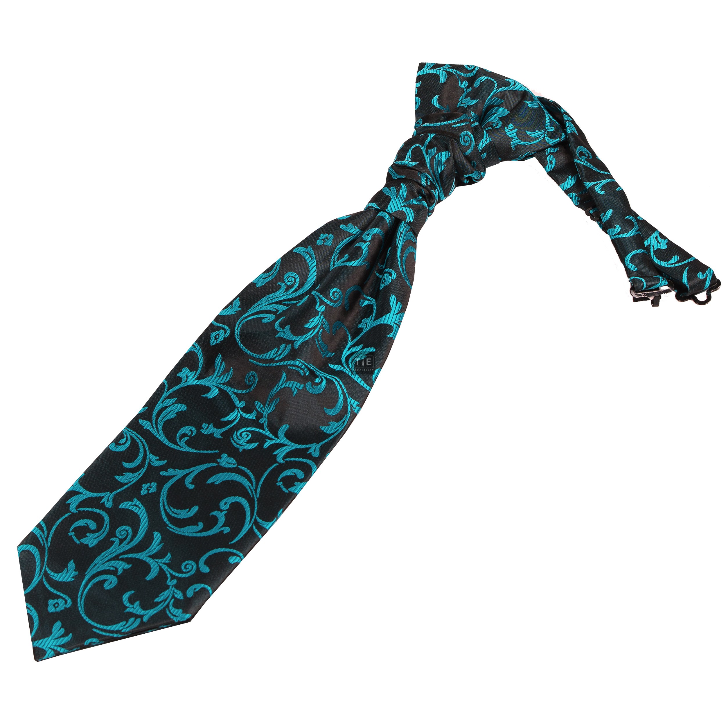 Teal on Black Swirl Leaf Wedding Cravat #AB-WCR1000/2