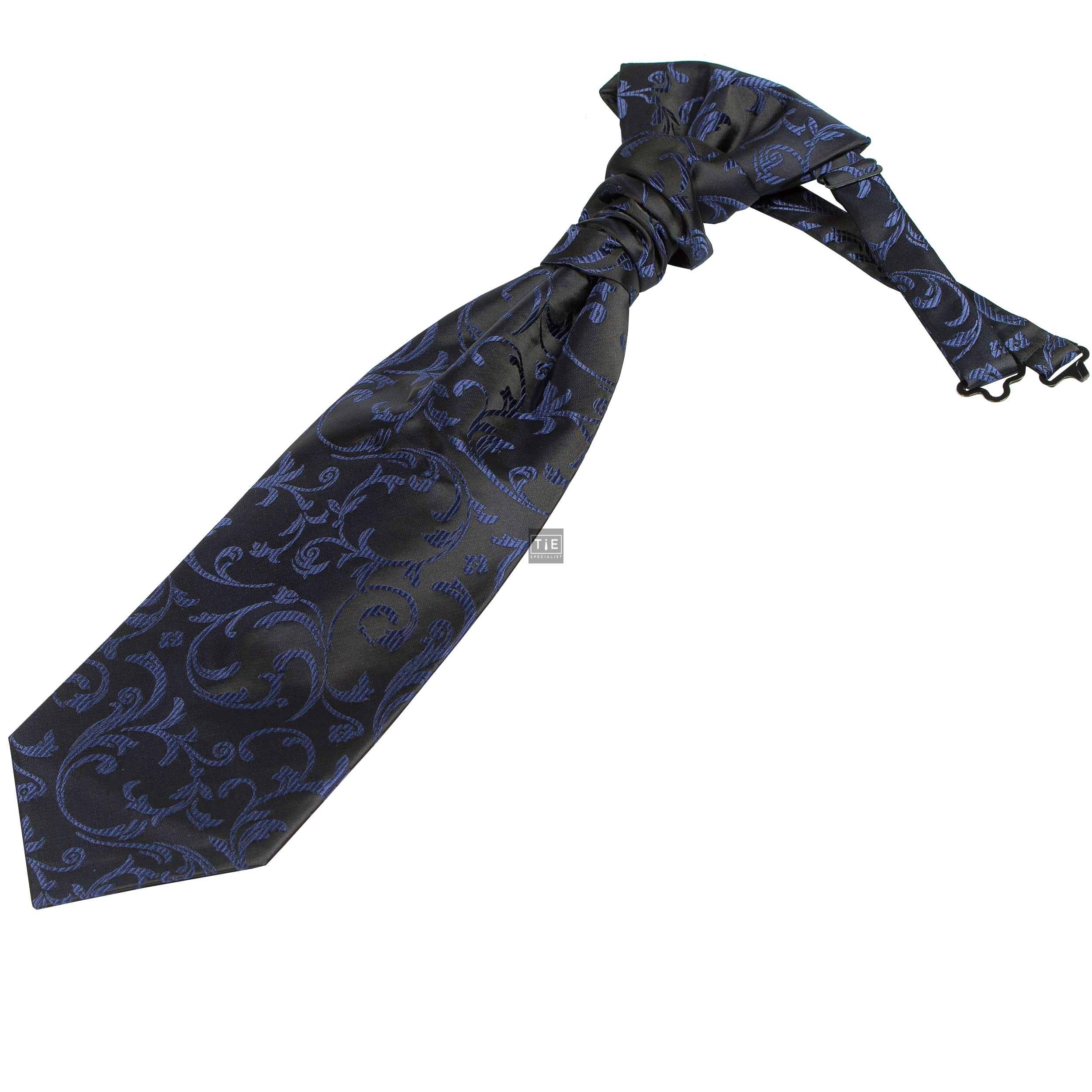 Navy on Black Swirl Leaf Wedding Cravat #AB-WCR1000/4