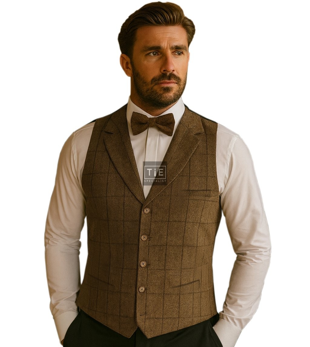 Brown Herringbone Tweed Tailored Waistcoat #WW112/2