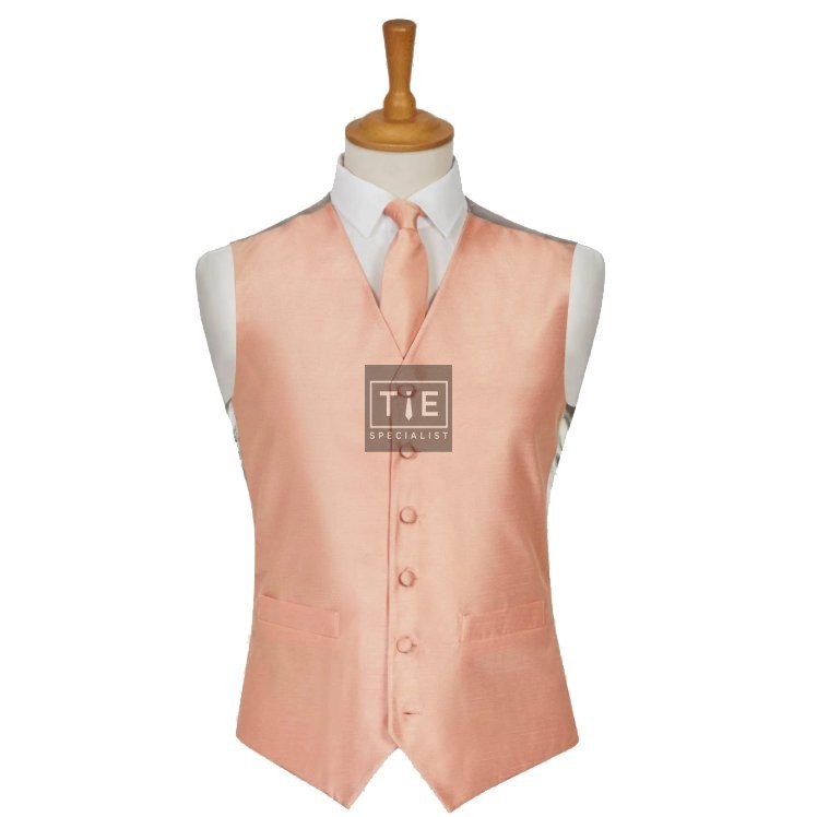 Peach Shantung Wedding Waistcoat #WW1867A/1