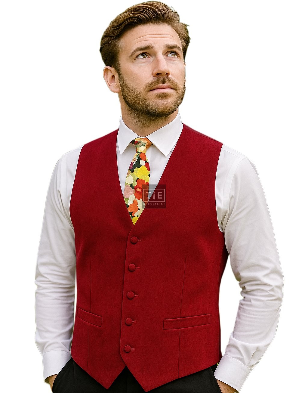 Red Suede Effect Waistcoat #WW1869/8