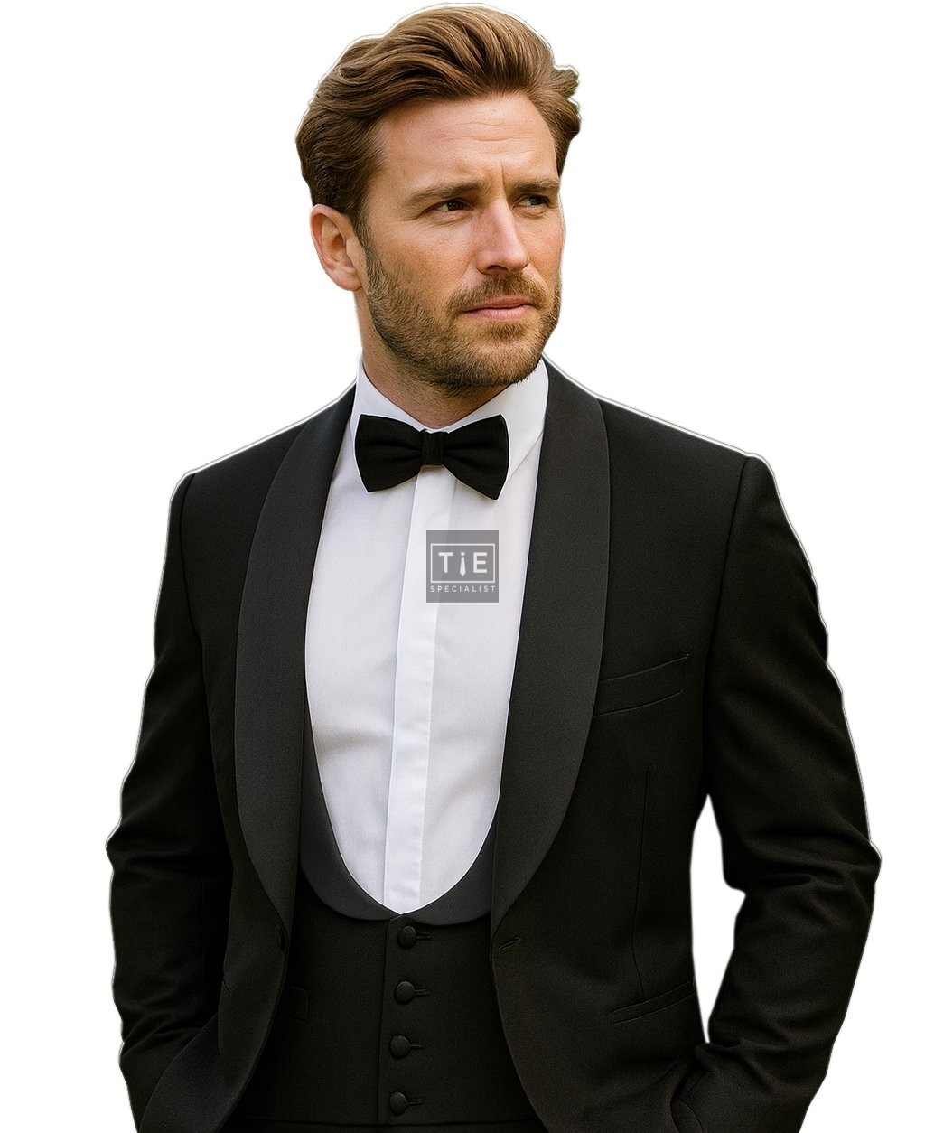Black Scoop Neck Shawl Tuxedo Waistcoat, Regular Fit #WW6103/1