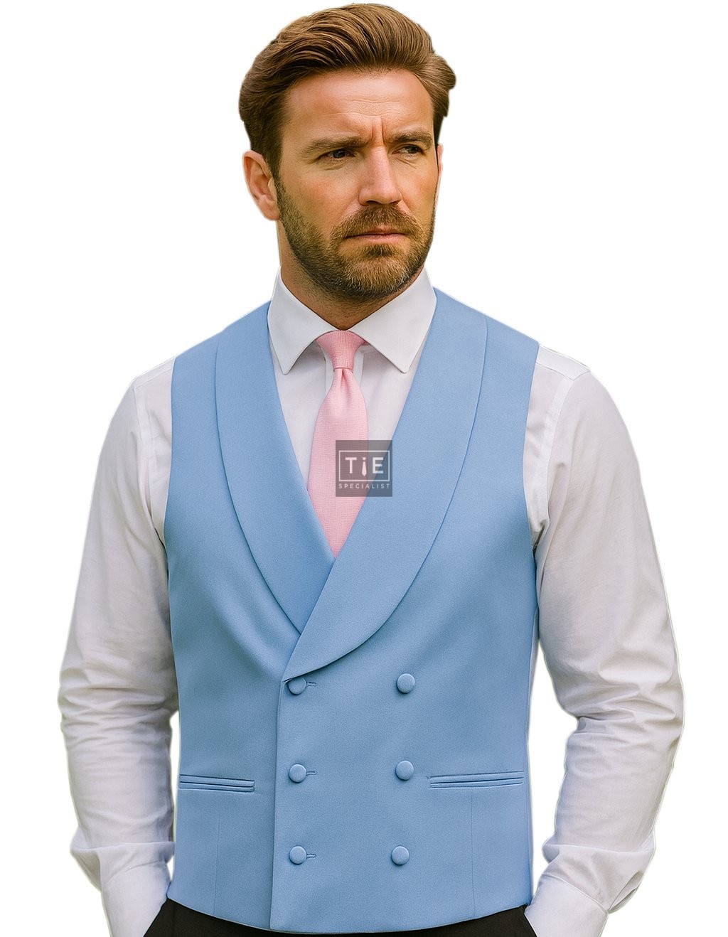 Sky Blue Double-Breasted Fine Wool Formal Waistcoat #WW802/1