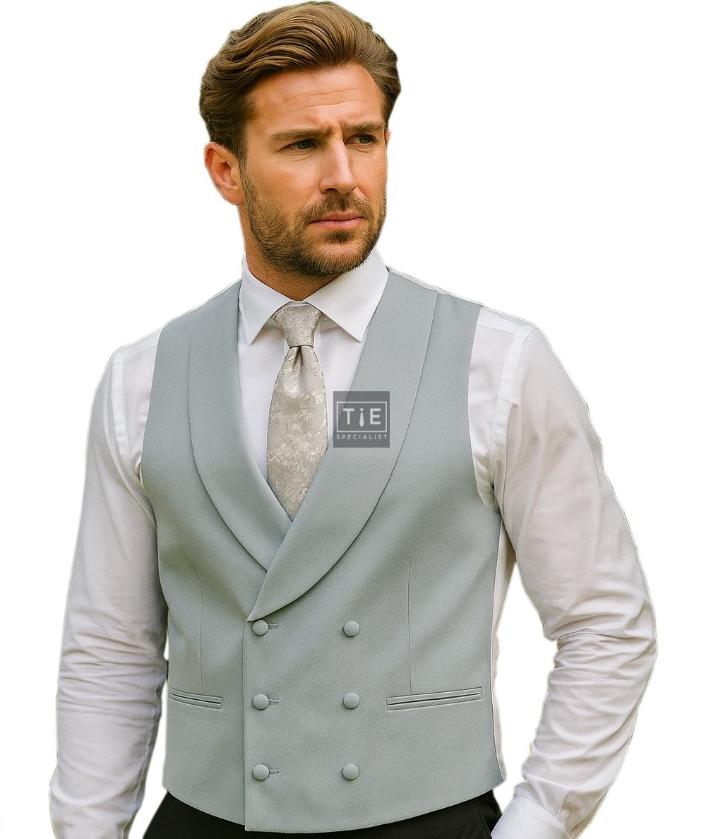 Sage Green Double-Breasted Fine Wool Formal Waistcoat