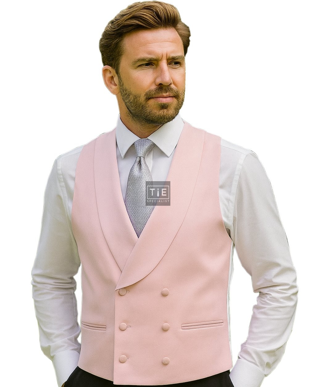Pink Double-Breasted Fine Wool Formal Waistcoat #WW802/3