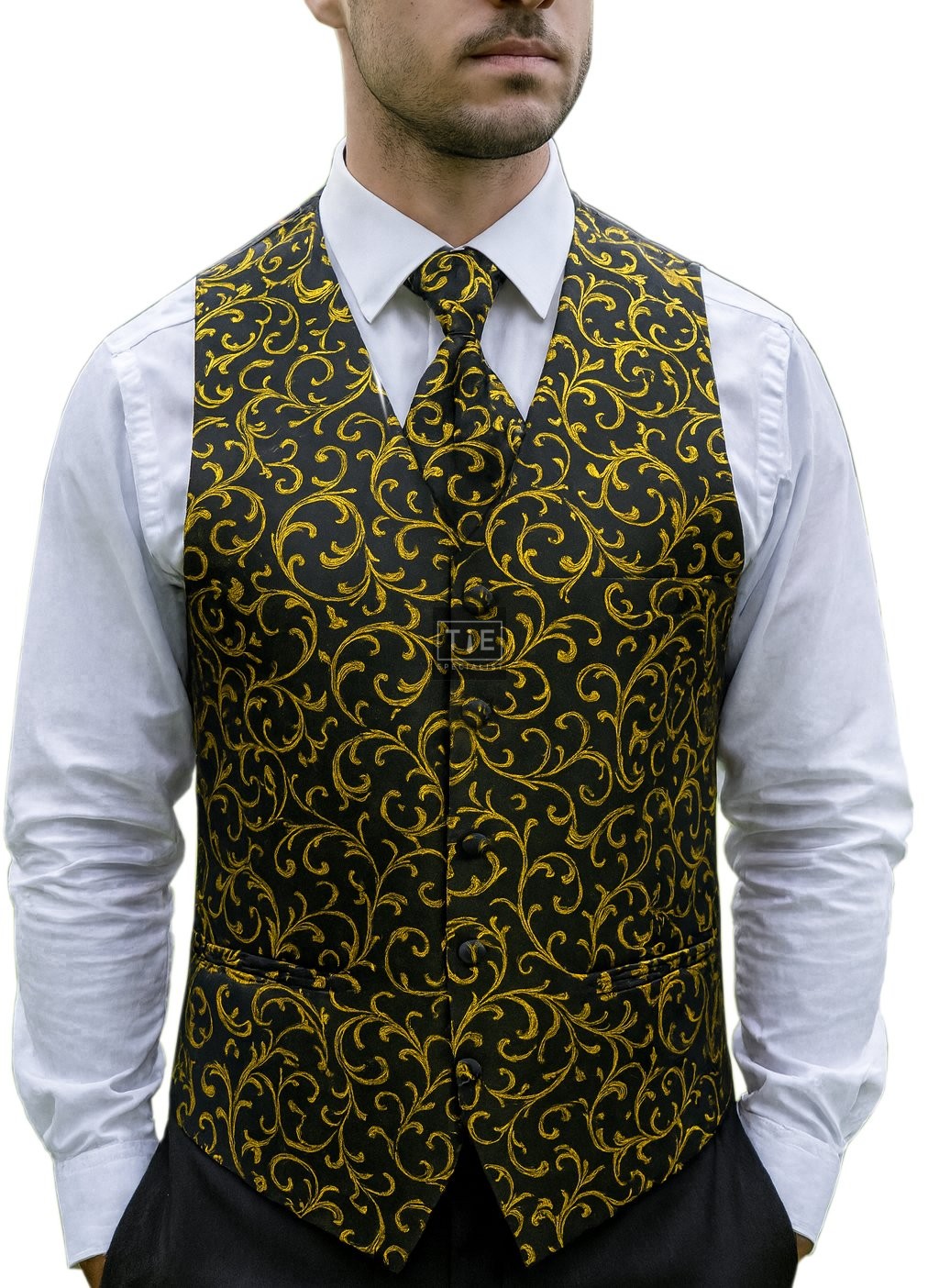 Gold on Black Swirl Leaf Formal Waistcoat Abel & Burke