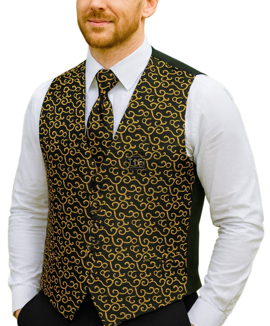 Gold on Black Royal Swirl Waistcoat #AB-WWA1001/11