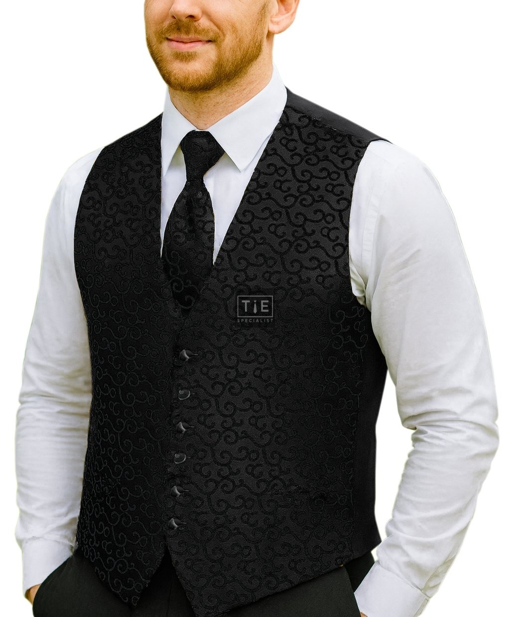 Black on Black Royal Swirl Waistcoat #AB-WWA1001/8  Black on Black Royal Swirl Waistcoat #AB-WWA1001/8