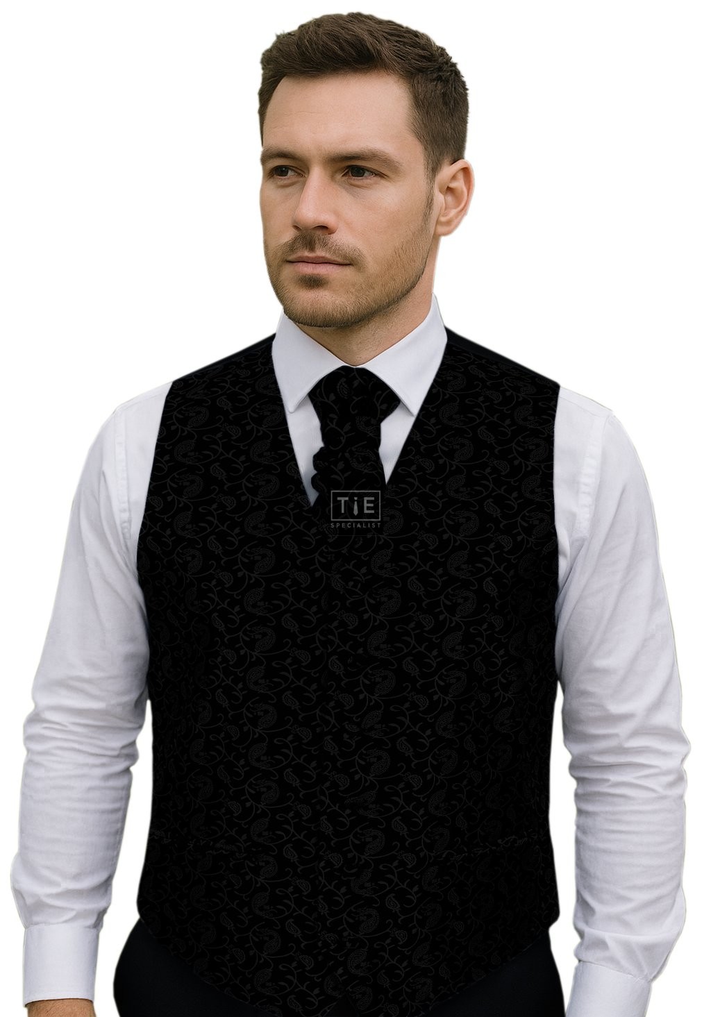 Black on Black Budding Paisley Formal Waistcoat #AB-WWA1003/4