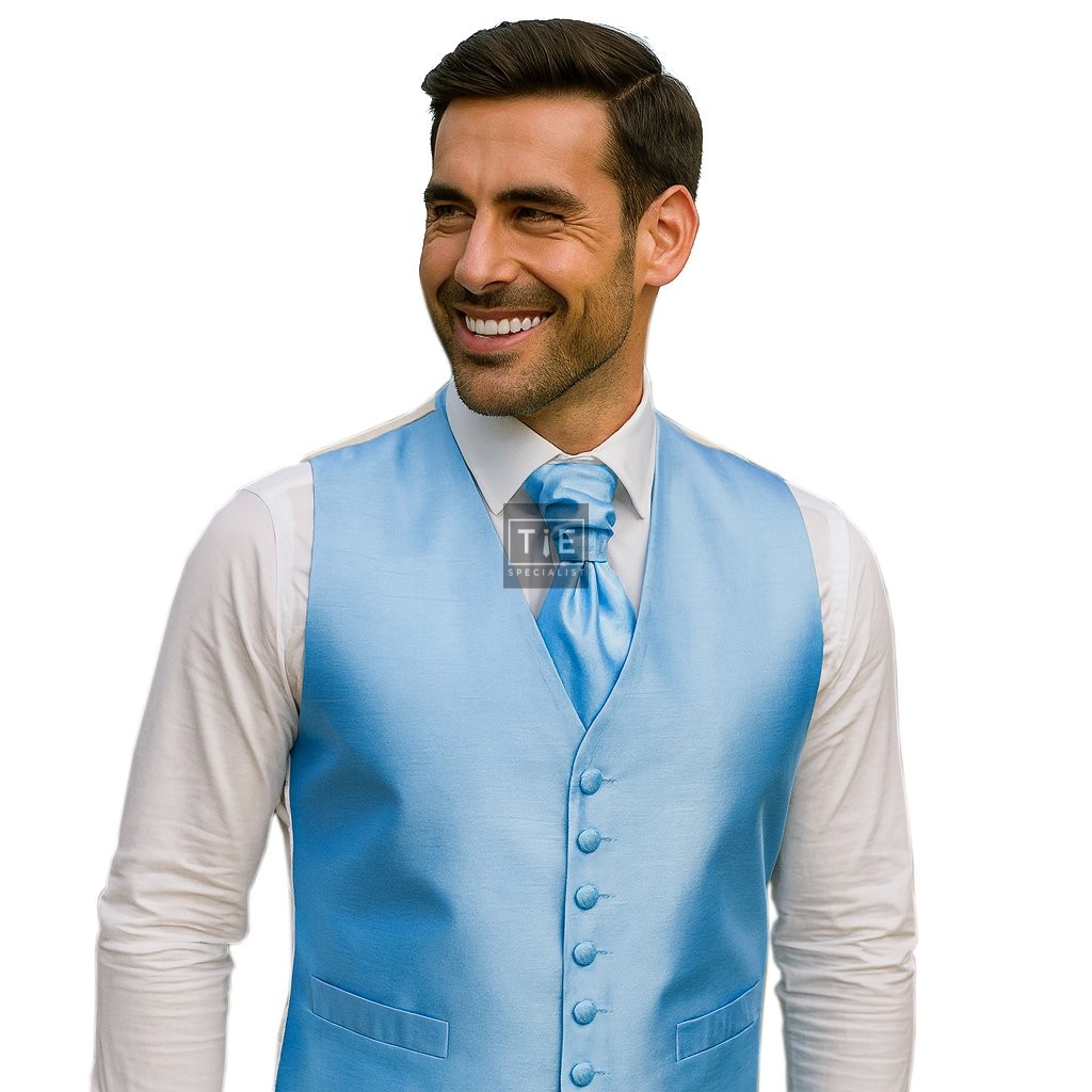 Baby Blue Shantung Wedding Waistcoat #AB-WW1005/5