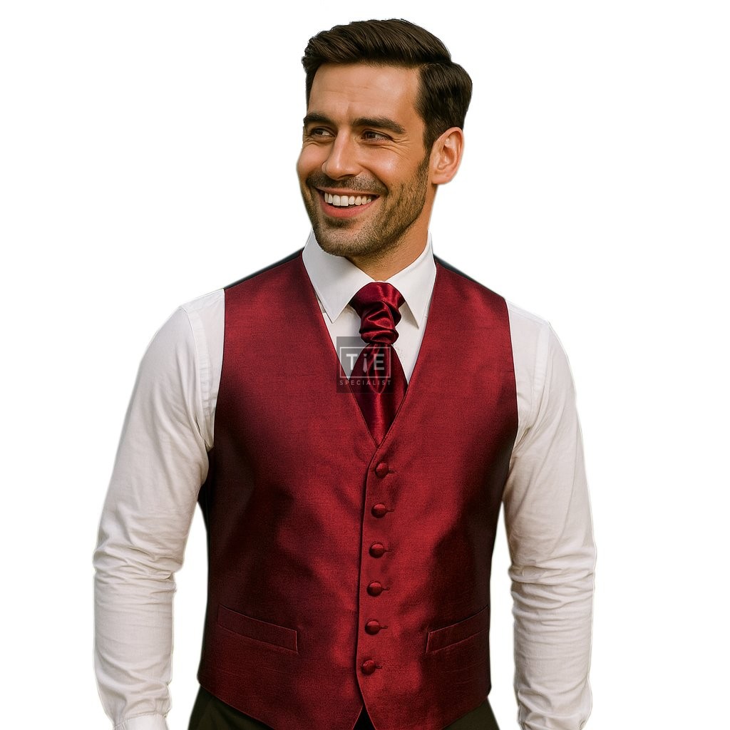 Burgundy Shantung Wedding Waistcoat #AB-WW1005/7