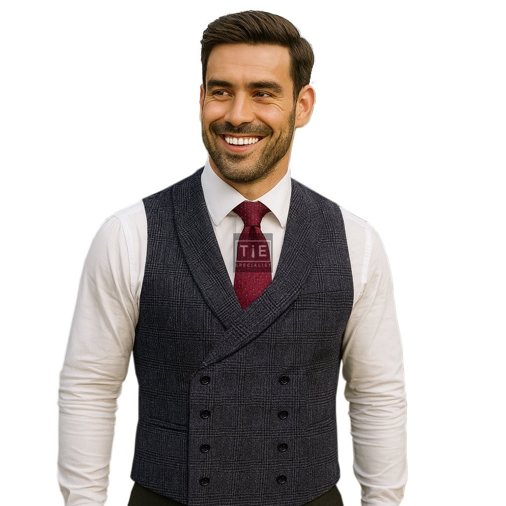 Charcoal Double Breasted 100% Wool Shawl Waistcoat #AB-WWC1008/1 
