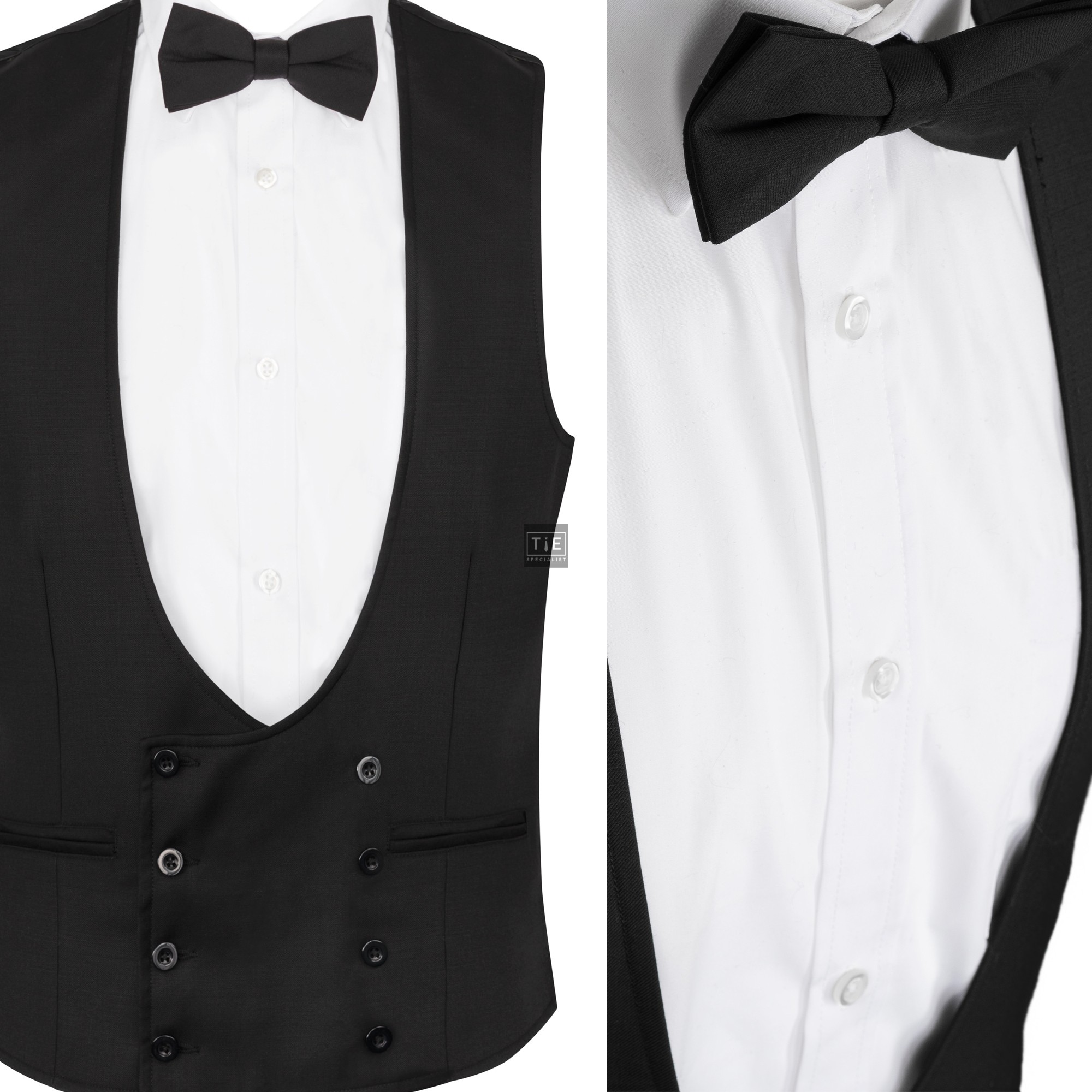 Black Tuxedo Double Breasted Waistcoat, 100% Wool - Plain Black 8 ...