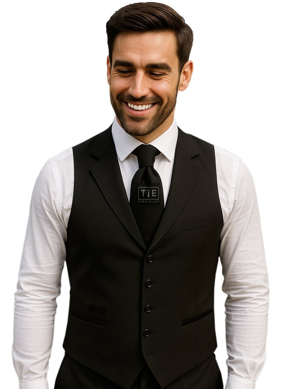 Black Collared Rever Waistcoat, 100% Wool #AB-WWE1011/1 