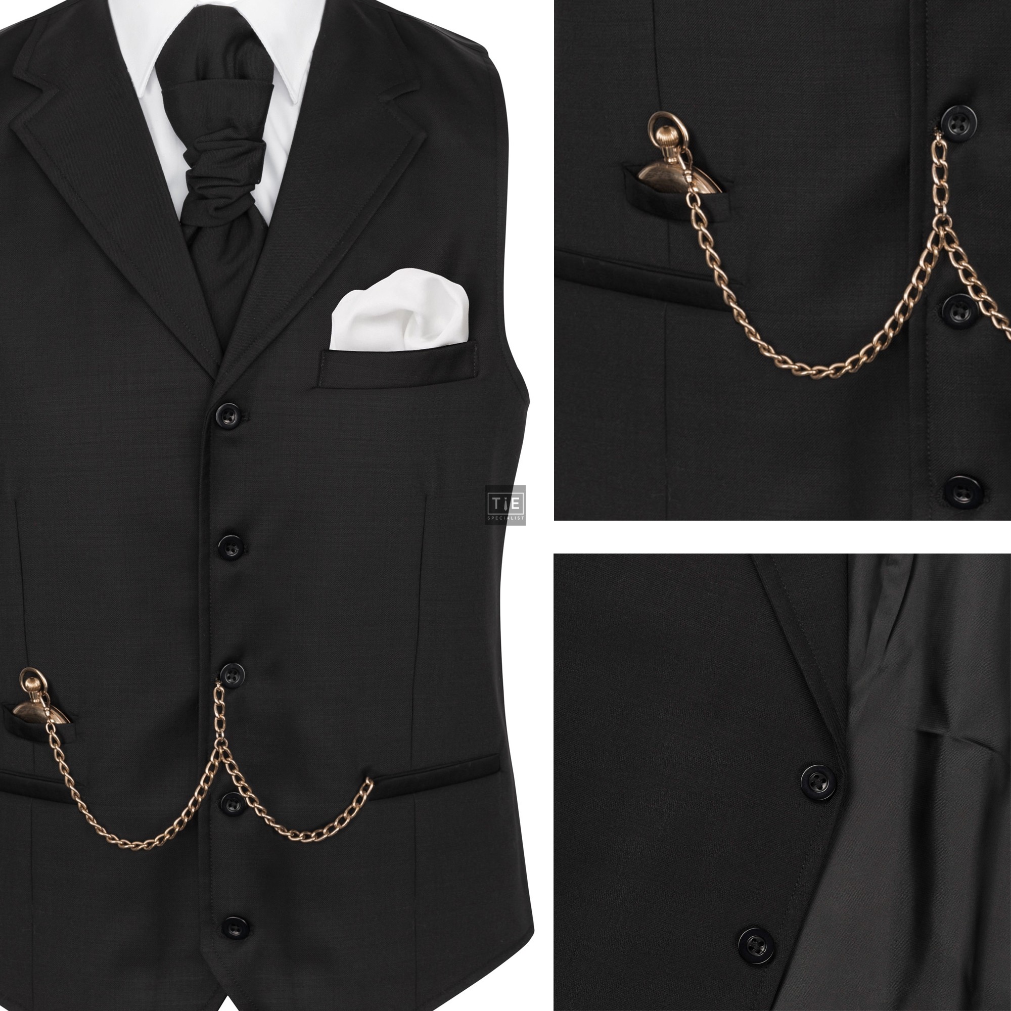 Black Collared Wool Waistcoat: Tailored Fit for Men