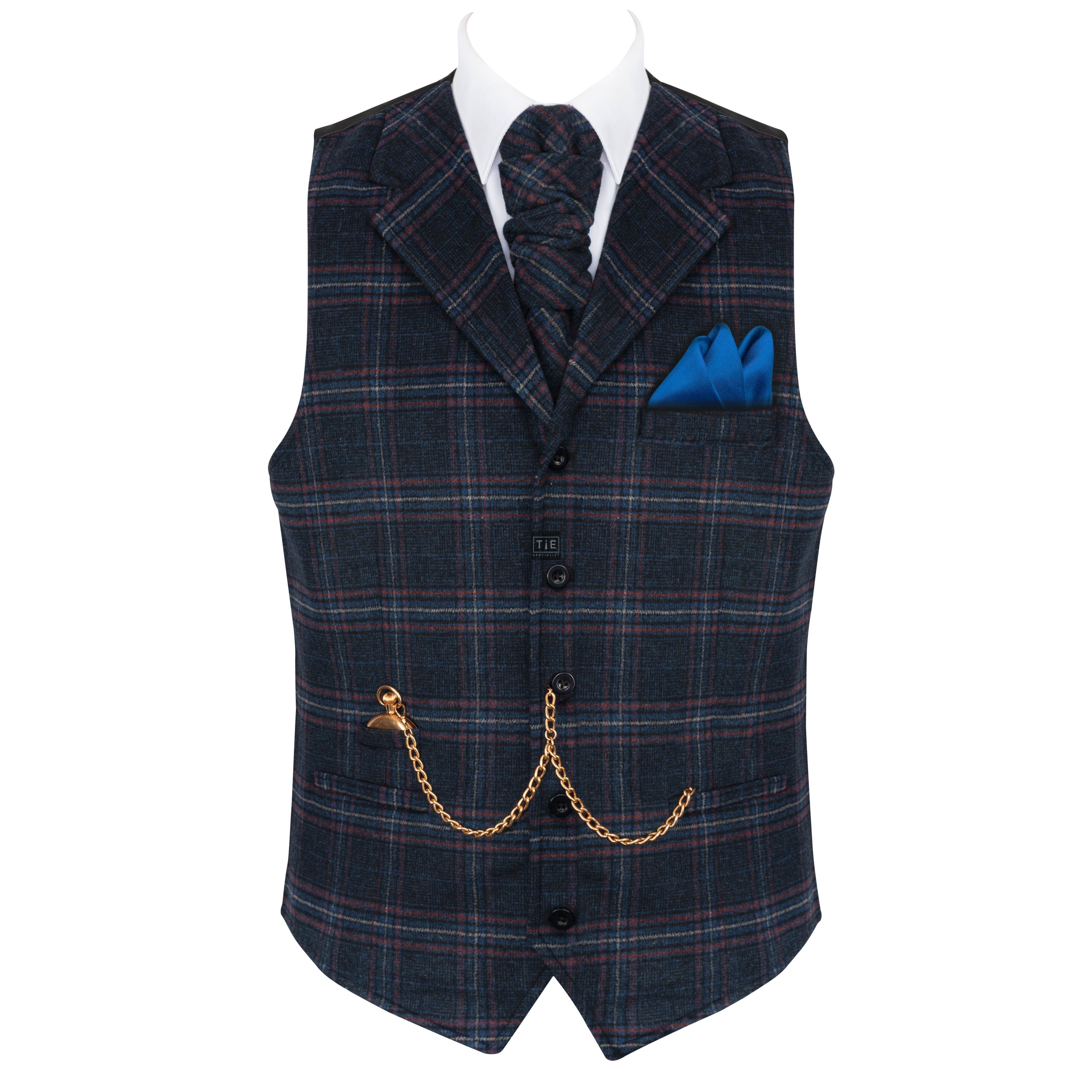 Navy Blue Overcheck Collared Wool Waistcoat #AB-WWE1020/3