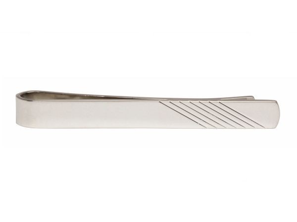 Silver Diagonal Lines on End Rhodium Plated Tie Clip #100-1271