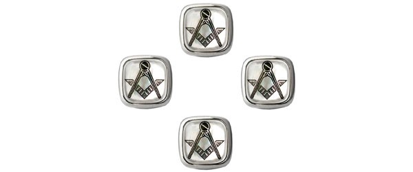 Masonic Mother of Pearl Rhodium Shirt Studs (Set of 4)
