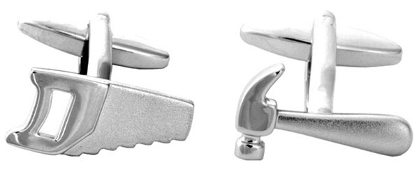 Silver Saw & Hammer Rhodium Plated Cufflinks #90-1001