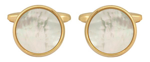 Gold Round Mother Of Pearl Gold Plated Cufflinks #90-1076