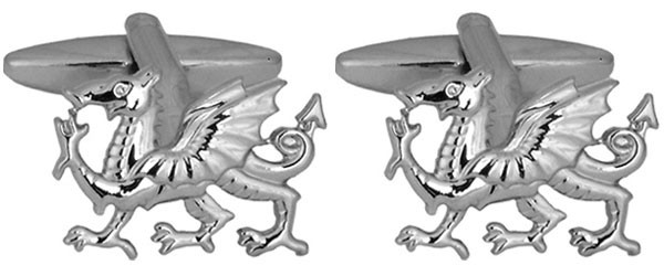 Silver Welsh Dragon Rhodium Plated Cufflinks #90-1080