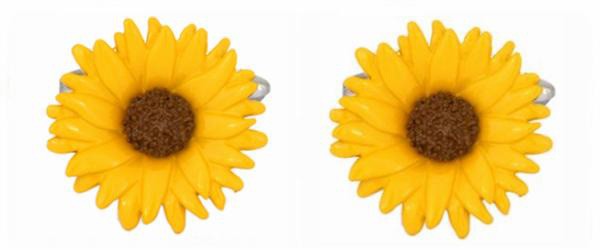 Yellow Sunflower Rhodium Plated Cufflinks #90-1392