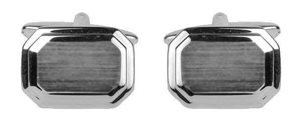 Silver Shiny & Brushed Rectangle Rhodium Plated Cufflinks #90-2161
