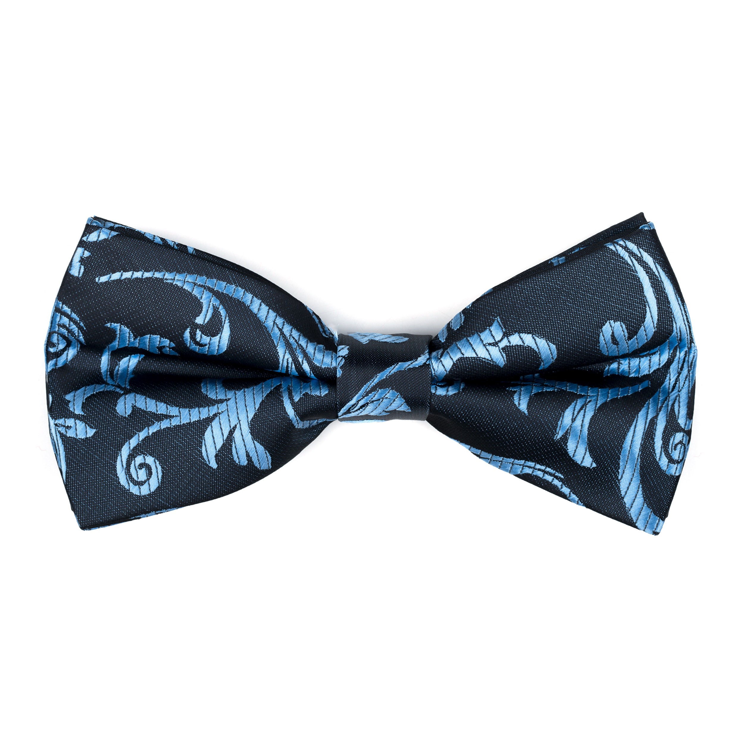 Morning Blue on Black Swirl Leaf Bow Tie