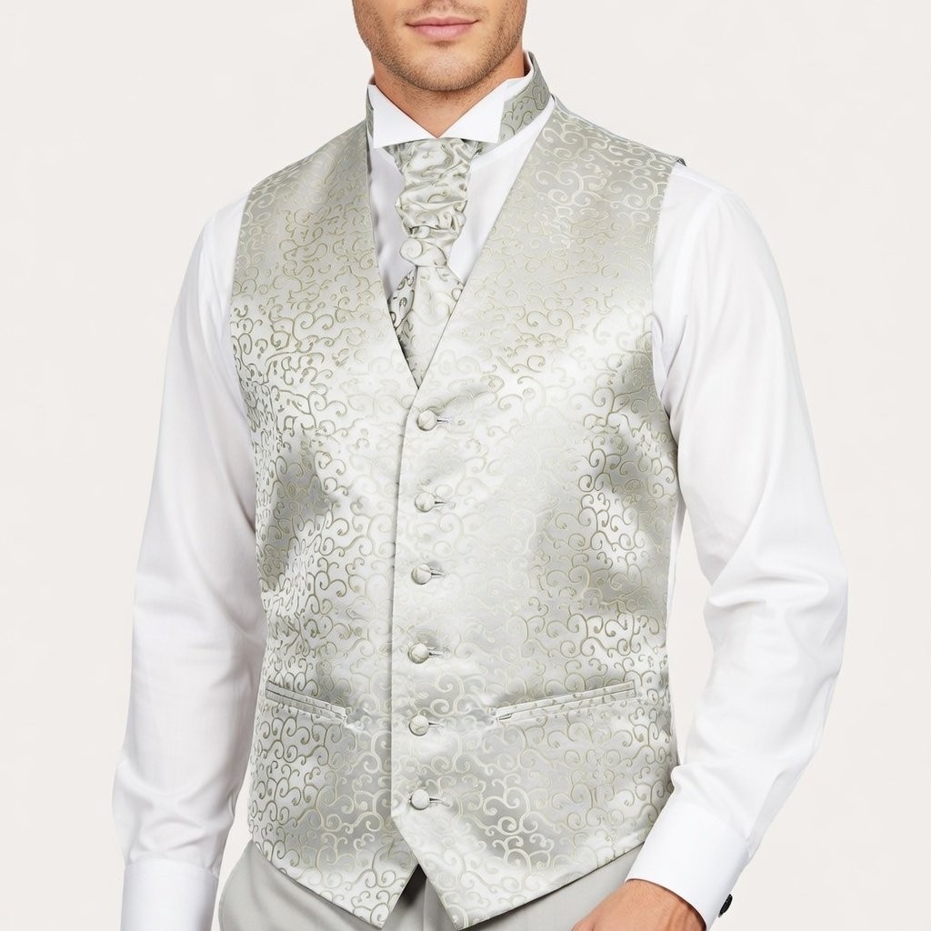 Sage Green Royal Swirl Wedding Waistcoat #AB-WW1001/4